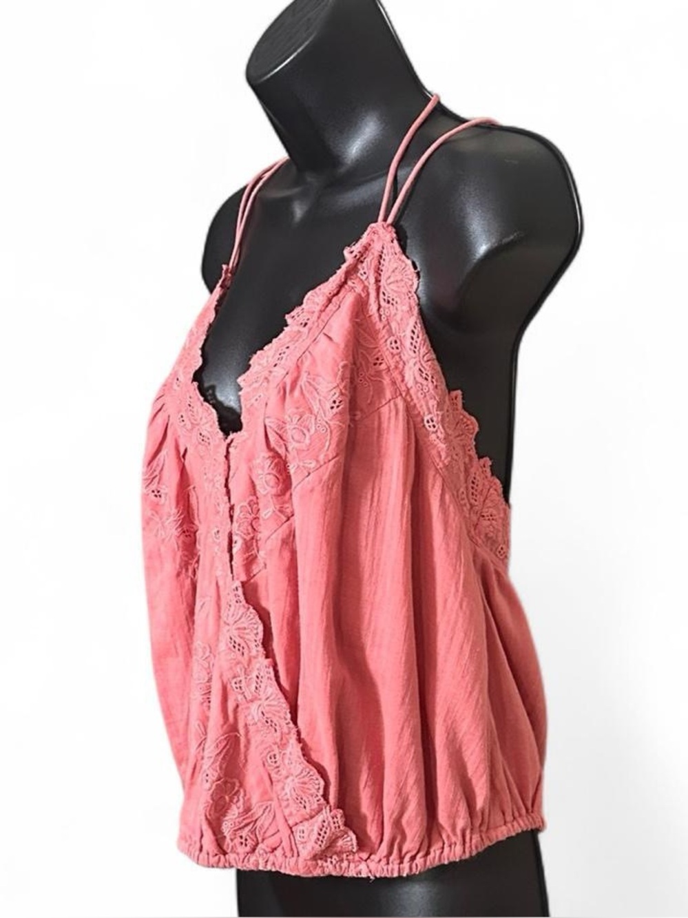 Free People Dusty Rose Eyelet & Floral Embroidery Blouse